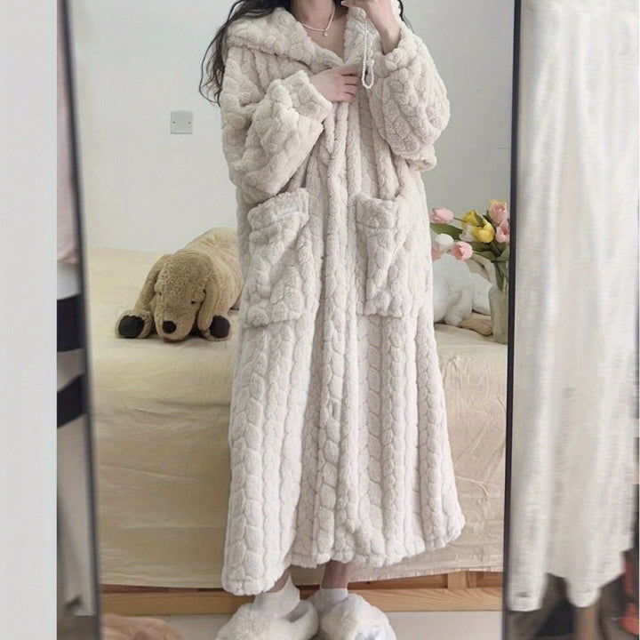 Damen Bademantel Pyjama mit Rippendesign