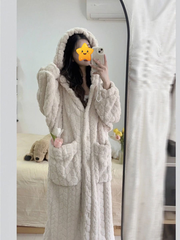 Damen Bademantel Pyjama mit Rippendesign