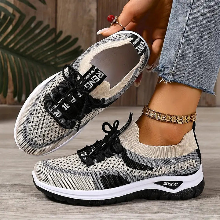 Damen Sneaker aus Mesh Strick - Schnürung