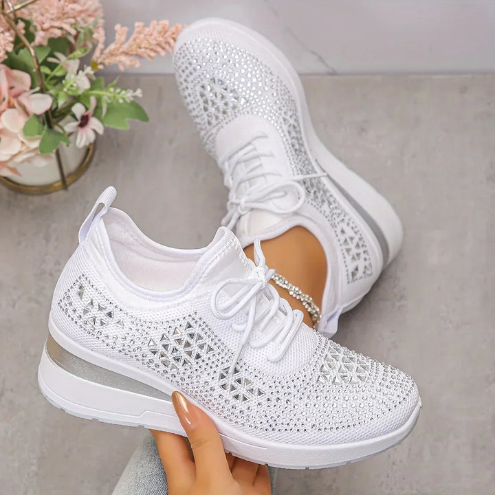 Damen Strick Sneaker mit Strass - Schnürung