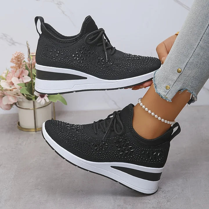 Damen Strick Sneaker mit Strass - Schnürung