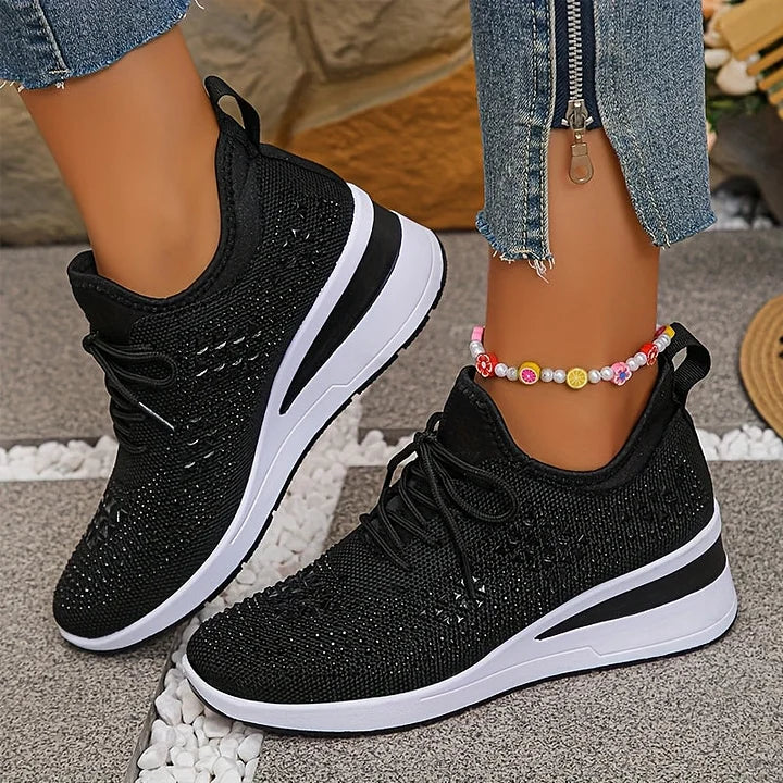 Damen Strick Sneaker mit Strass - Schnürung