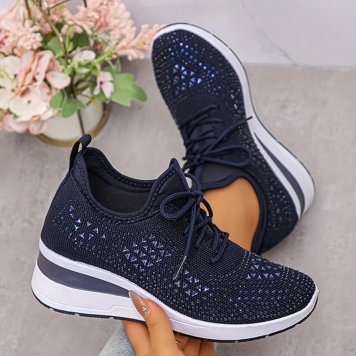 Damen Strick Sneaker mit Strass - Schnürung