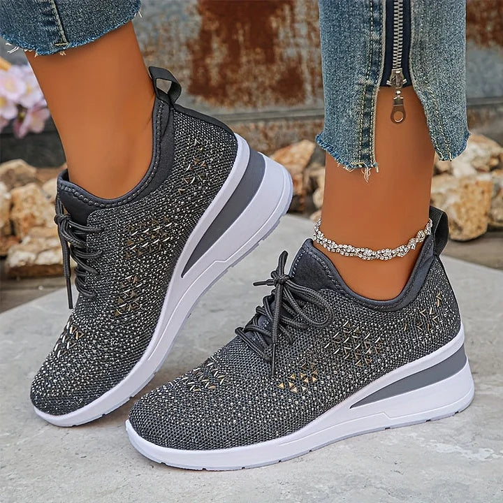 Damen Strick Sneaker mit Strass - Schnürung