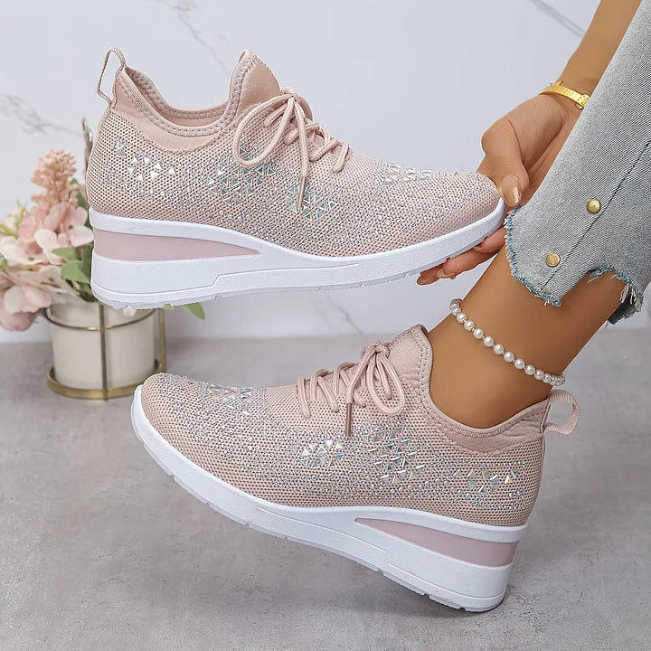 Damen Strick Sneaker mit Strass - Schnürung