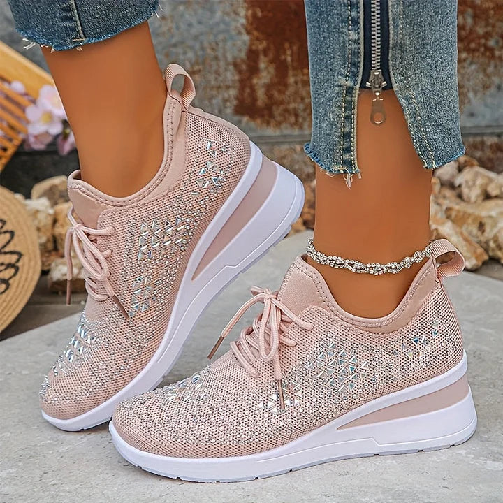 Damen Strick Sneaker mit Strass - Schnürung