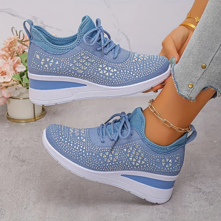Damen Strick Sneaker mit Strass - Schnürung
