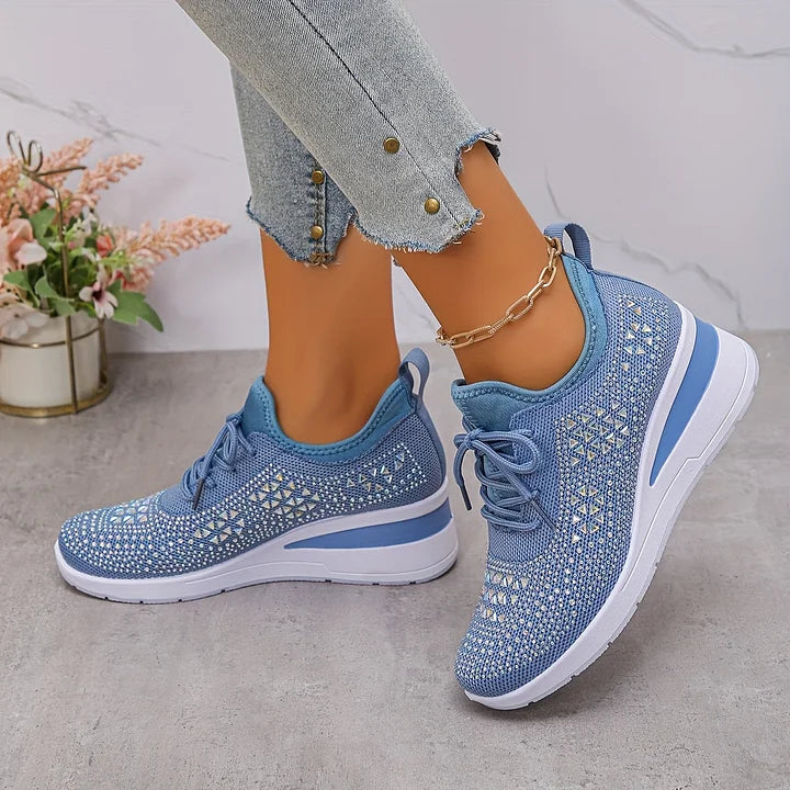 Damen Strick Sneaker mit Strass - Schnürung