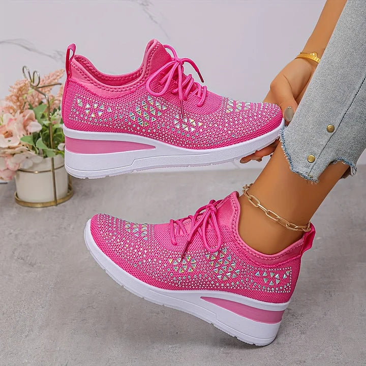 Damen Strick Sneaker mit Strass - Schnürung