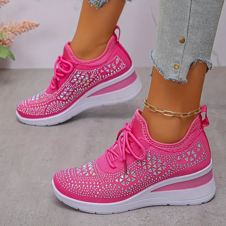 Damen Strick Sneaker mit Strass - Schnürung