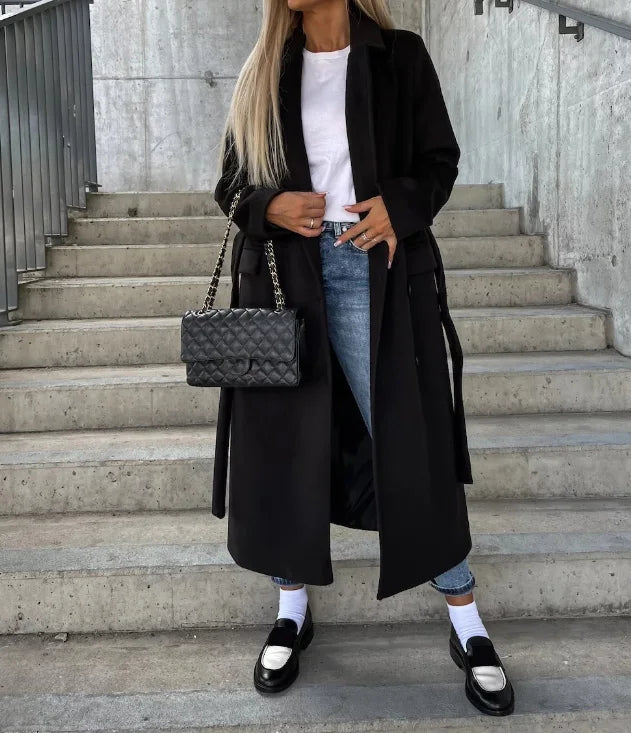 Damen Wintermantel mit doppelter Knopfleiste - Taillengürtel