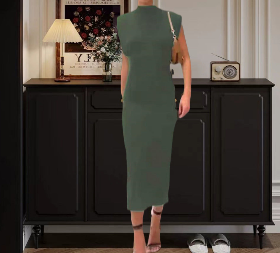 Damen ärmelloses Bodycon Midi Kleid - Hoher Kragen