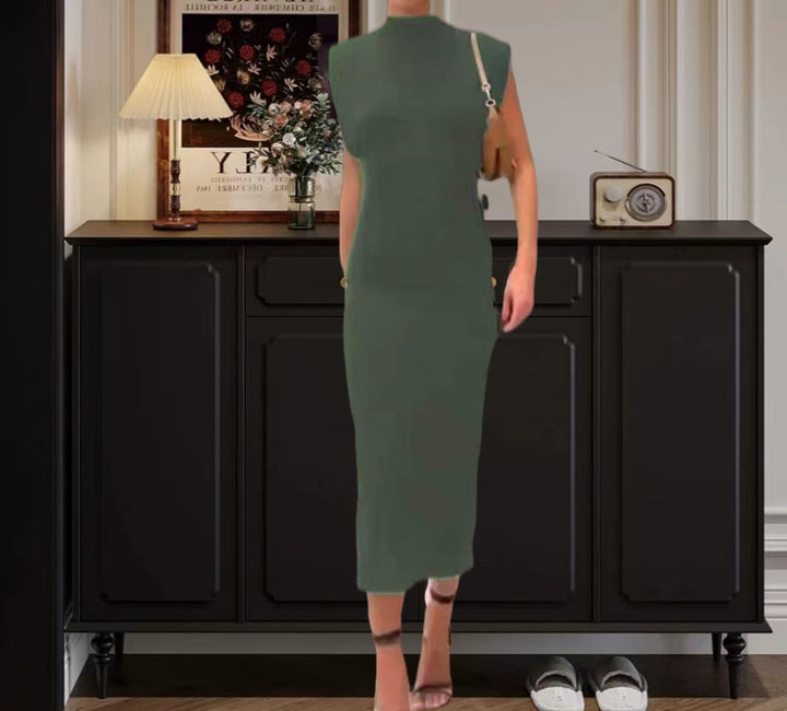 Damen ärmelloses Bodycon Midi Kleid - Hoher Kragen