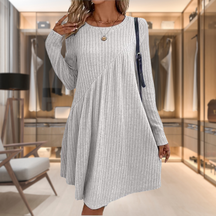 Damenkleid mit Rundhalsausschnitt und Langen Ärmeln – Midi
