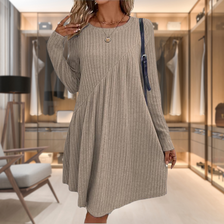Damenkleid mit Rundhalsausschnitt und Langen Ärmeln – Midi