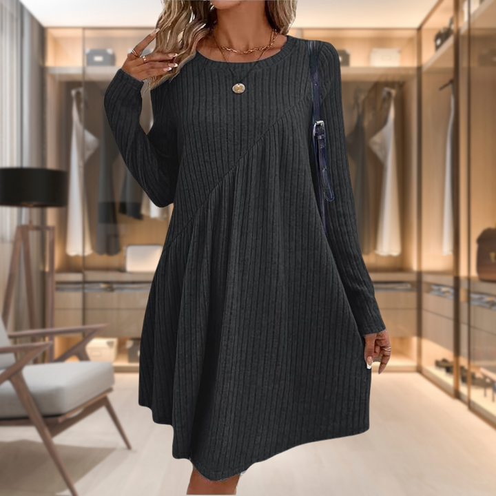 Damenkleid mit Rundhalsausschnitt und Langen Ärmeln – Midi