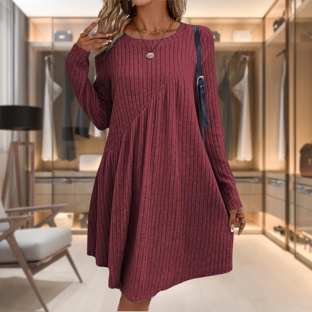 Damenkleid mit Rundhalsausschnitt und Langen Ärmeln – Midi