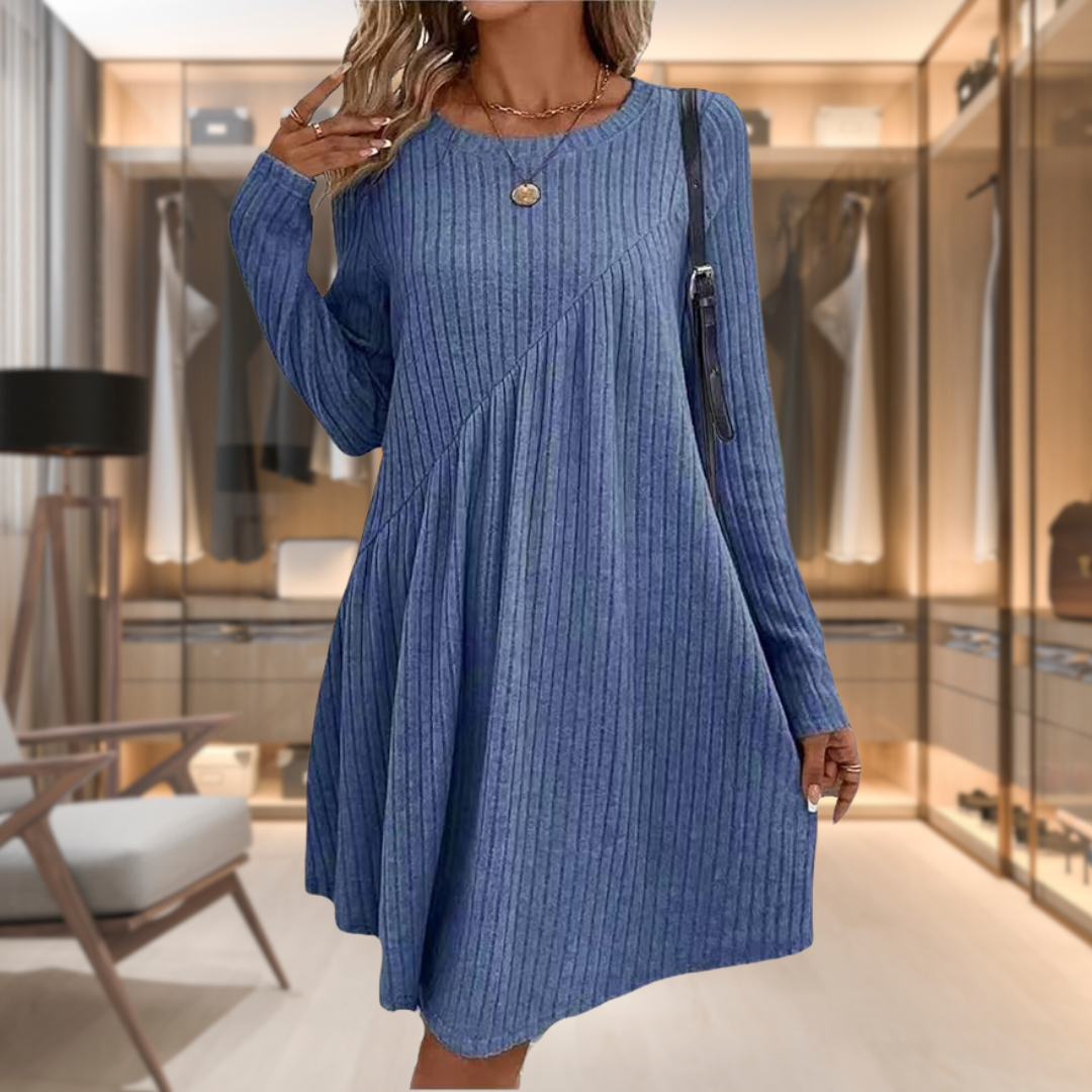 Damenkleid mit Rundhalsausschnitt und Langen Ärmeln – Midi
