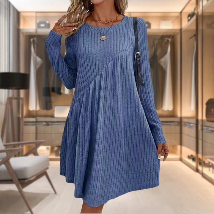 Damenkleid mit Rundhalsausschnitt und Langen Ärmeln – Midi