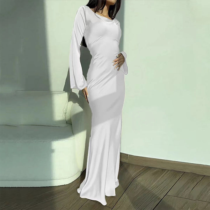 Damen Abendkleid bodenlang mit Langen Ärmeln – Maxi