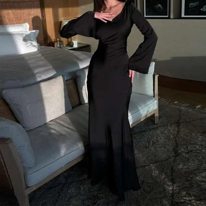 Damen Abendkleid bodenlang mit Langen Ärmeln – Maxi