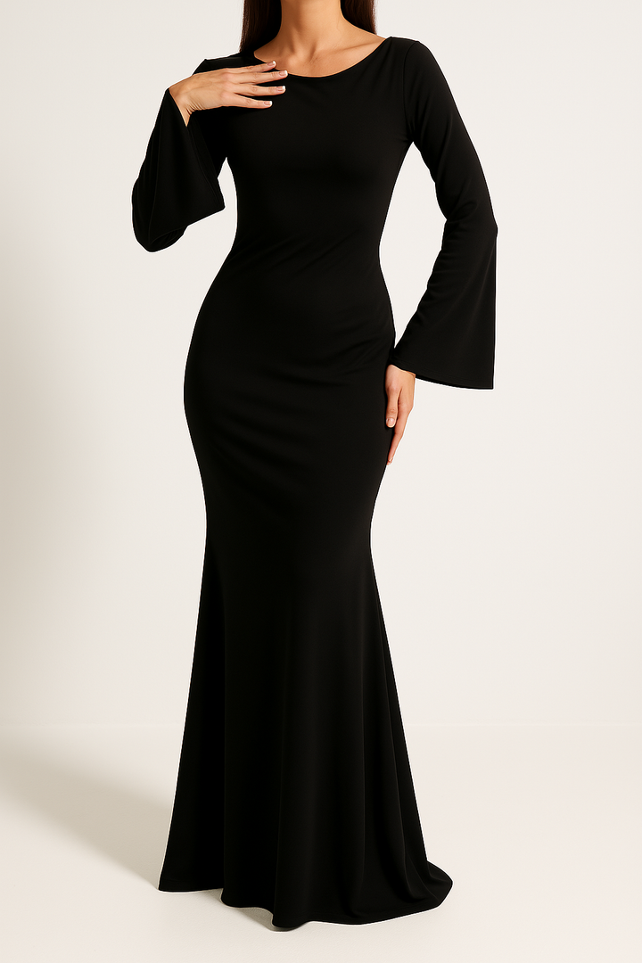 Damen Abendkleid bodenlang mit Langen Ärmeln – Maxi