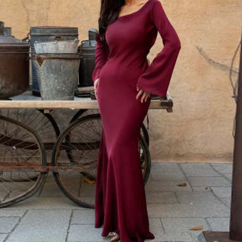 Damen Abendkleid bodenlang mit Langen Ärmeln – Maxi