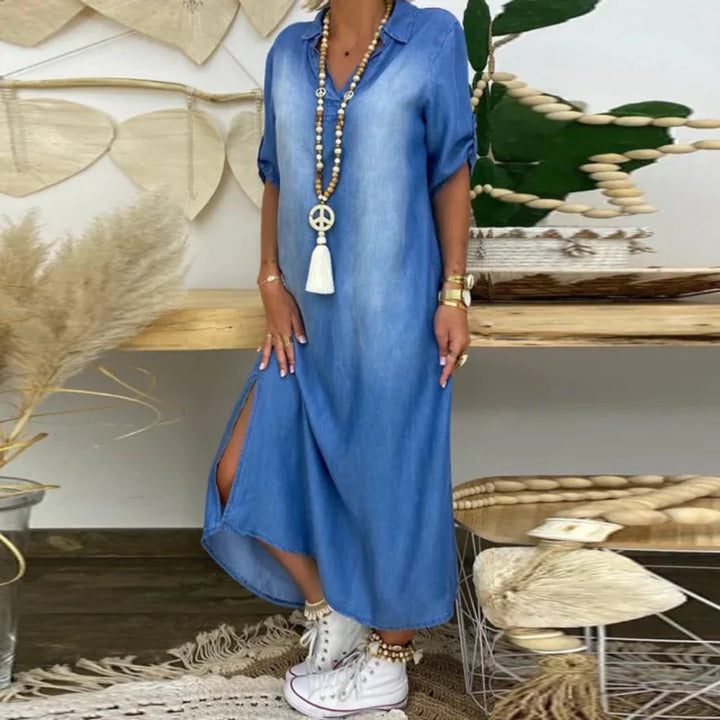 ILSE - V-AUSSCHNITT HALBLANGES DENIMKLEID