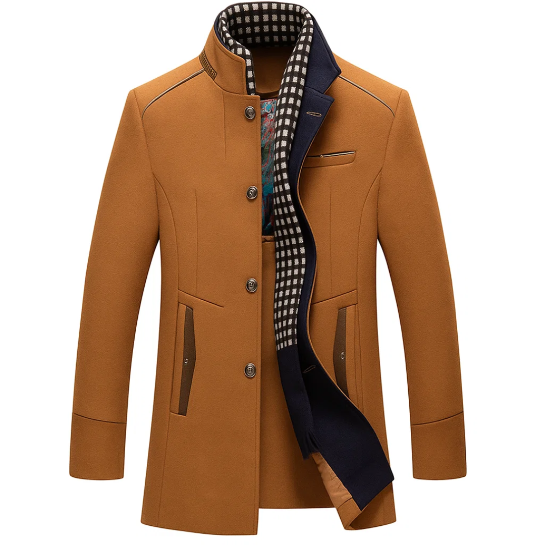 Herren Gefütterter Wintermantel mit Hohem Kragen – Langes Modell