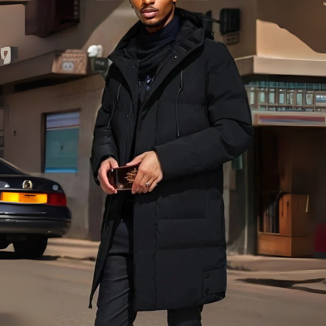 Herren Parka mit Kapuze und Wattierung – Langes Modell