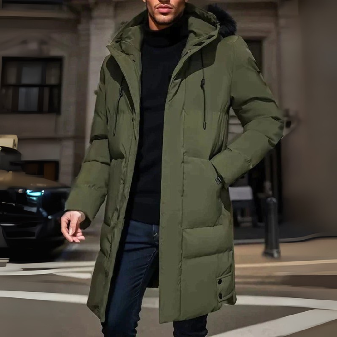 Herren Parka mit Kapuze und Wattierung – Langes Modell
