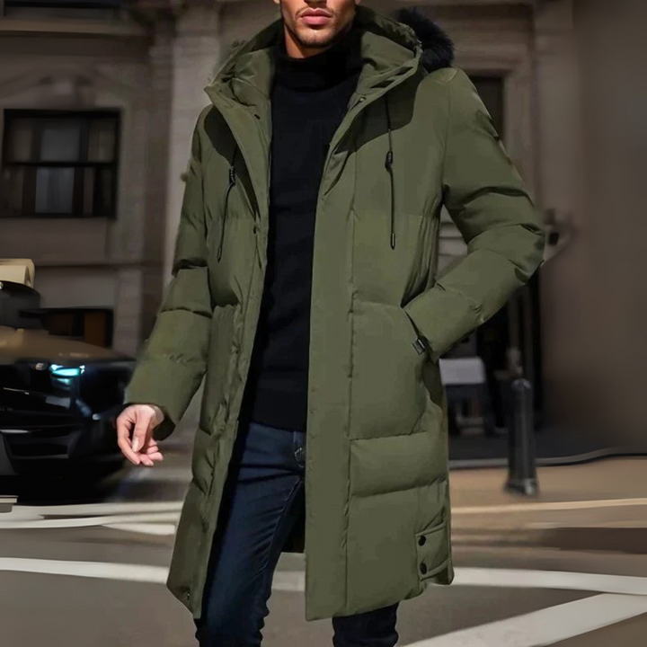 Herren Parka mit Kapuze und Wattierung – Langes Modell