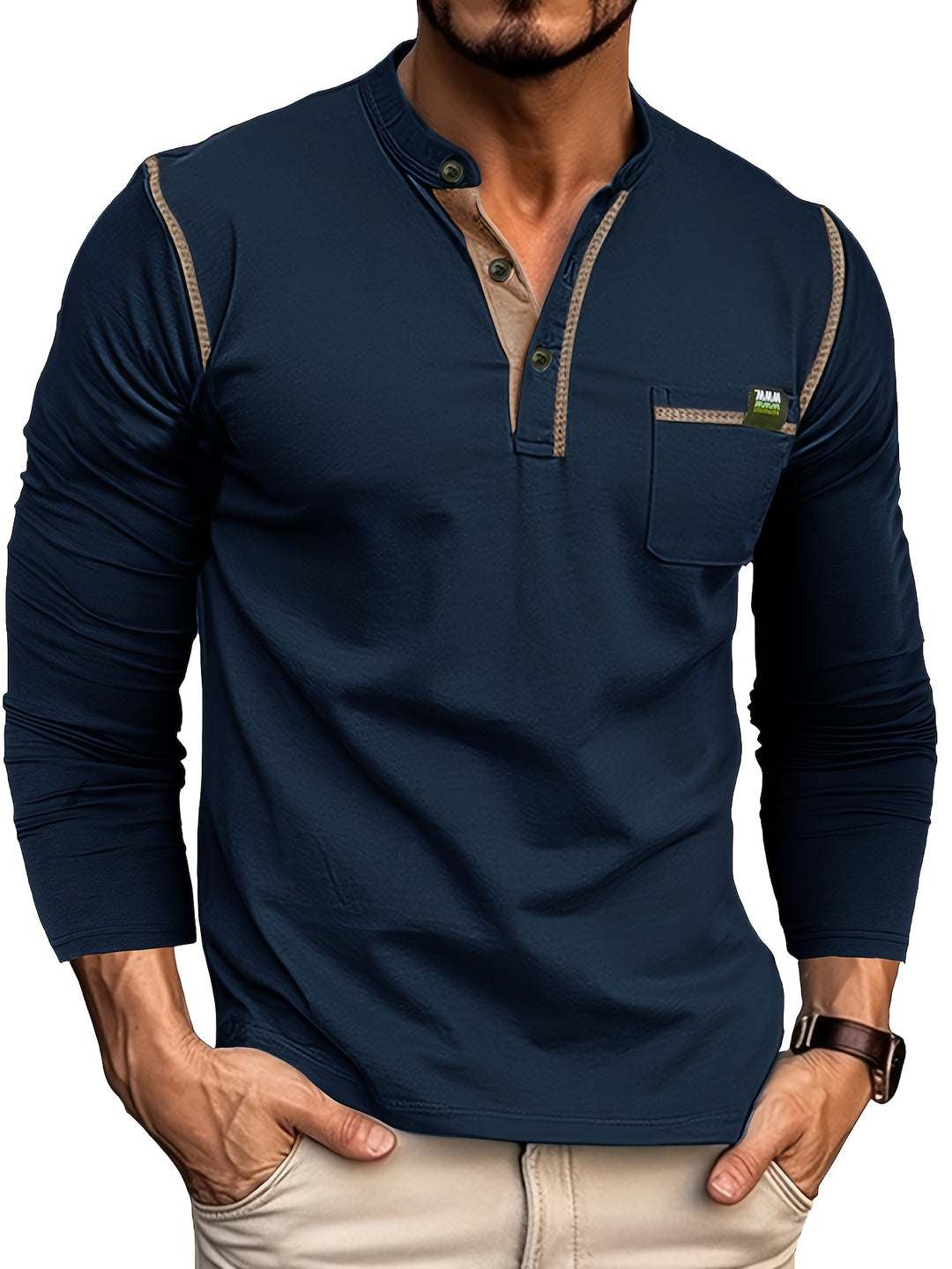 Herren Langarm Hemd mit Knopfleiste