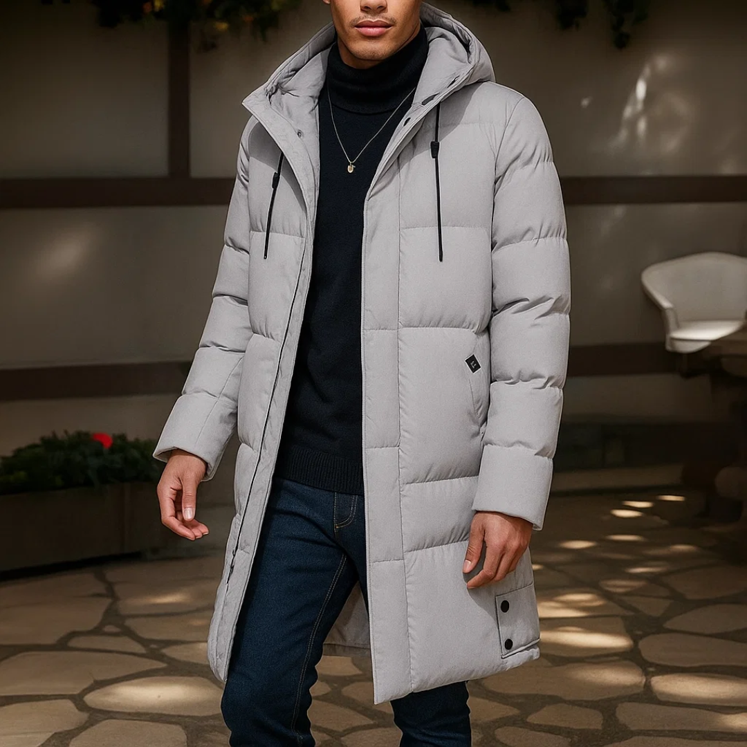 Herren Parka mit Kapuze und Wattierung – Langes Modell