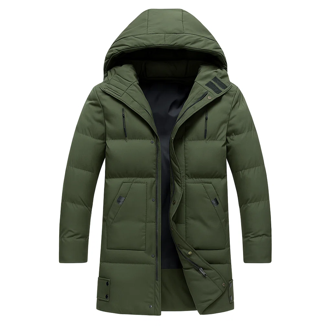 Herren Parka mit Kapuze und Wattierung – Langes Modell