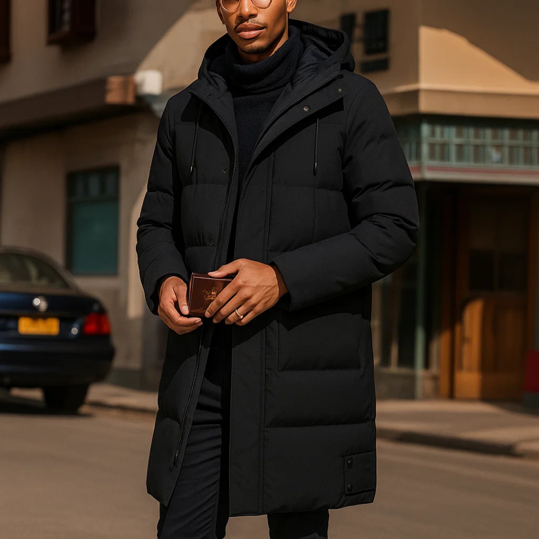 Herren Parka mit Kapuze und Wattierung – Langes Modell