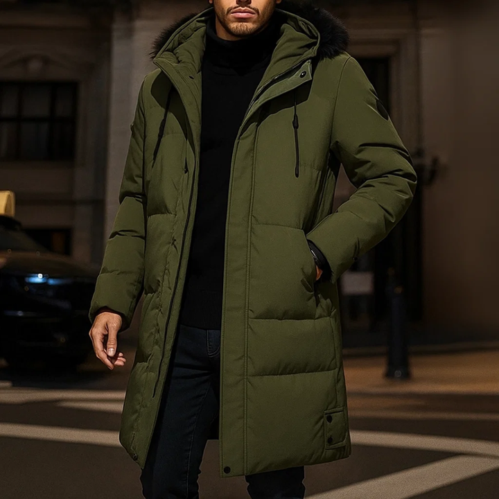 Herren Parka mit Kapuze und Wattierung – Langes Modell