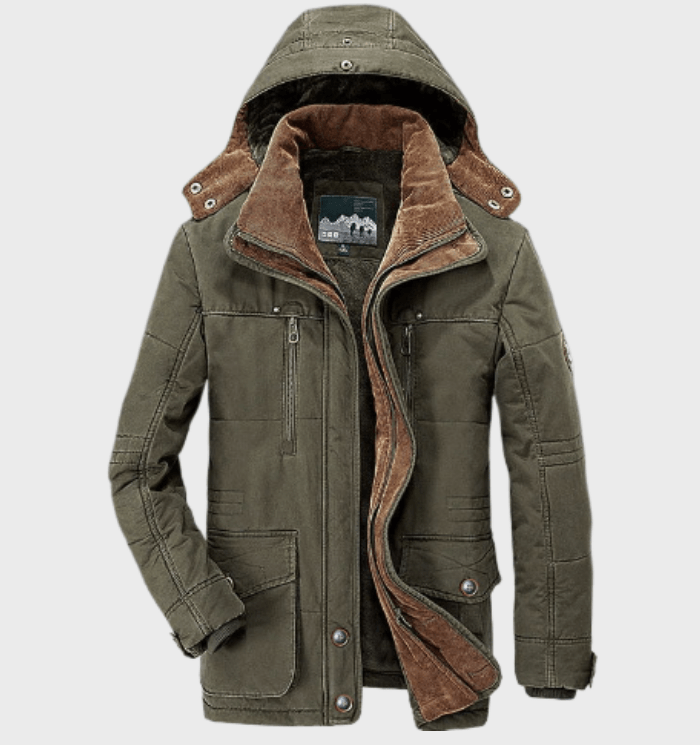 Herren Steppjacke mit Abnehmbarer Kapuze – Langes Modell
