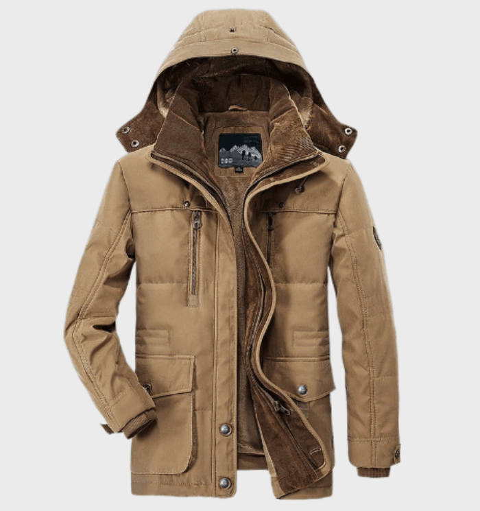 Herren Steppjacke mit Abnehmbarer Kapuze – Langes Modell