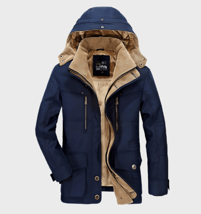 Herren Steppjacke mit Abnehmbarer Kapuze – Langes Modell