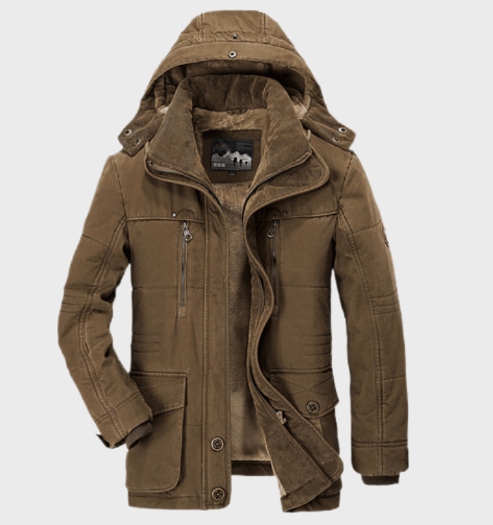 Herren Steppjacke mit Abnehmbarer Kapuze – Langes Modell