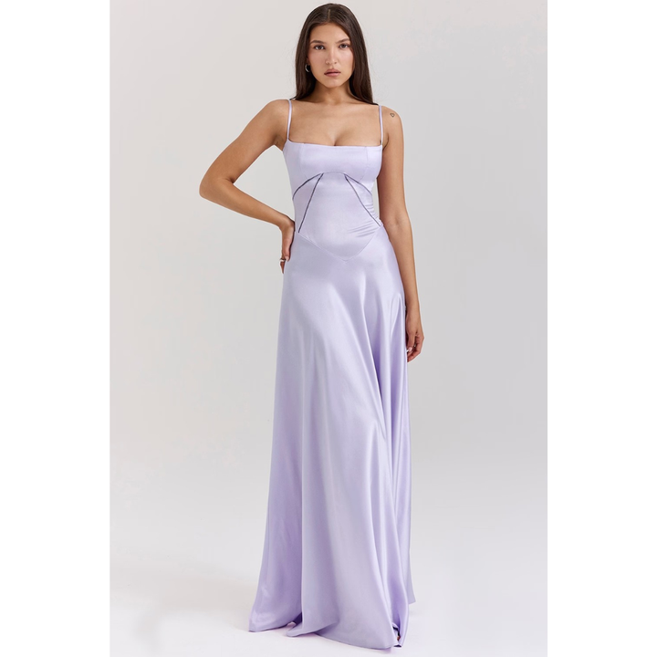 Damen Abendkleid Slim Fit mit Spaghettiträgern und Offenem Rücken – Maxi