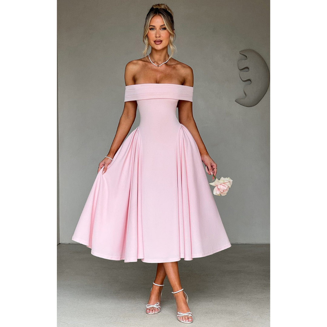 Damen Partykleid mit Schulterfreiem Ausschnitt – Midi