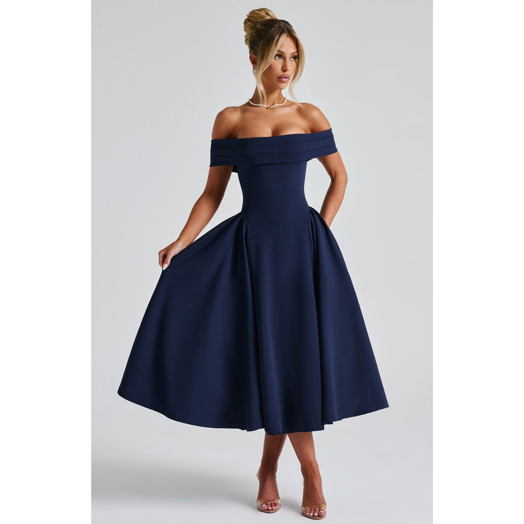 Damen Partykleid mit Schulterfreiem Ausschnitt – Midi