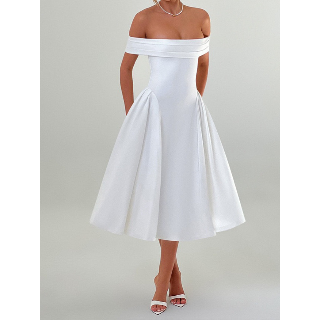 Damen Partykleid mit Schulterfreiem Ausschnitt – Midi