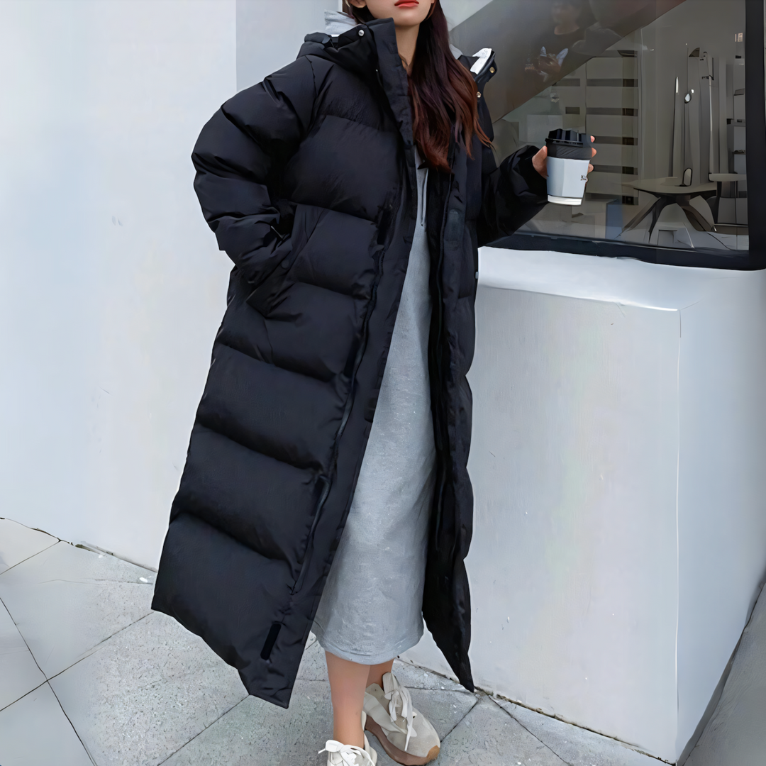 Damen Winterdaunenjacke mit Futter und Kapuze – Langes Modell