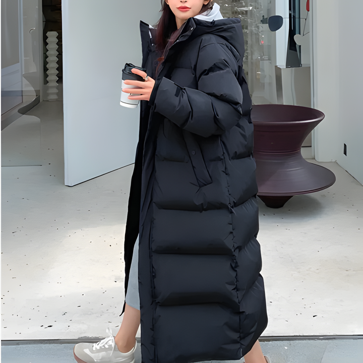 Damen Winterdaunenjacke mit Futter und Kapuze – Langes Modell