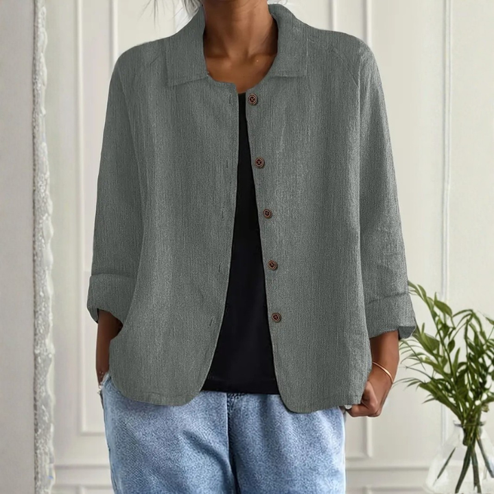 Damen Lockeres Button-Down Oberteil - Lange Ärmel