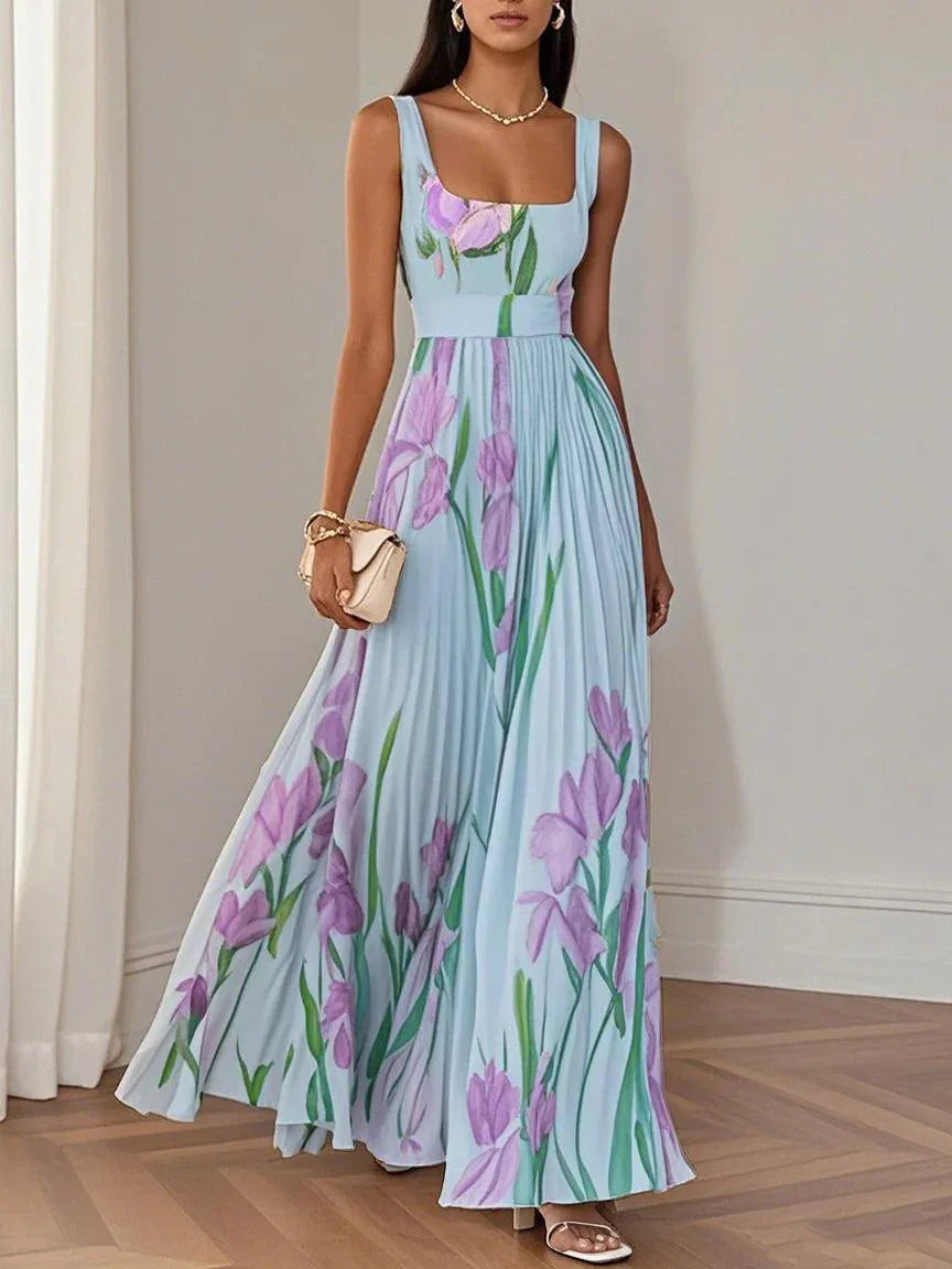 SOPHIE - LUXURIÖS PLISSIERTES MAXIKLEID MIT BLUMENMUSTER