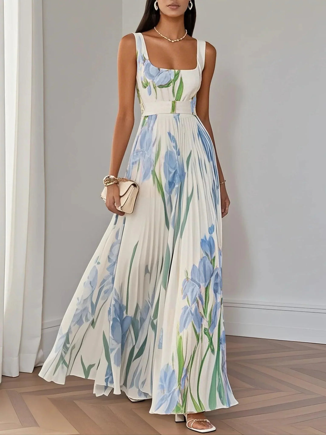 SOPHIE - LUXURIÖS PLISSIERTES MAXIKLEID MIT BLUMENMUSTER